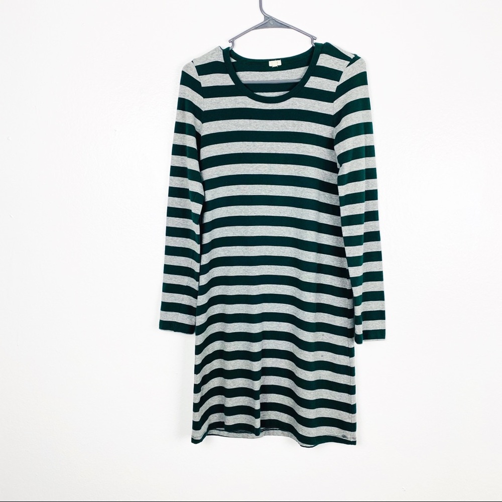 J. CREW Factory Green and Gray Striped Long Sleeves Dress Size Small Preppy Cozy